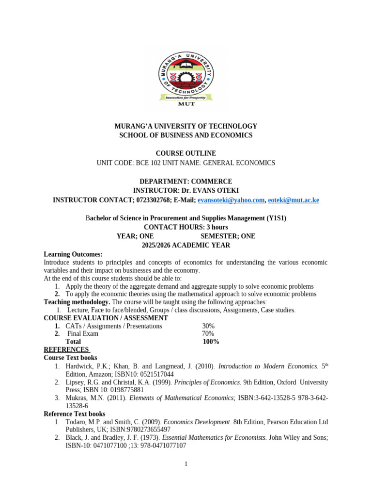 General Economics Course Outline | PDF | Demand | Supply (Economics)