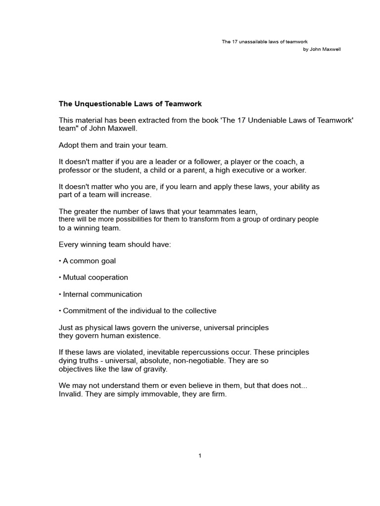 17 Laws of Teamwork Explained | PDF | Leadership