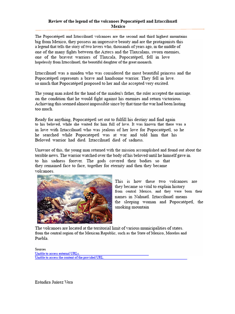 Legend of Popocatépetl and Iztaccíhuatl | PDF | Folklore | Fairy Tales