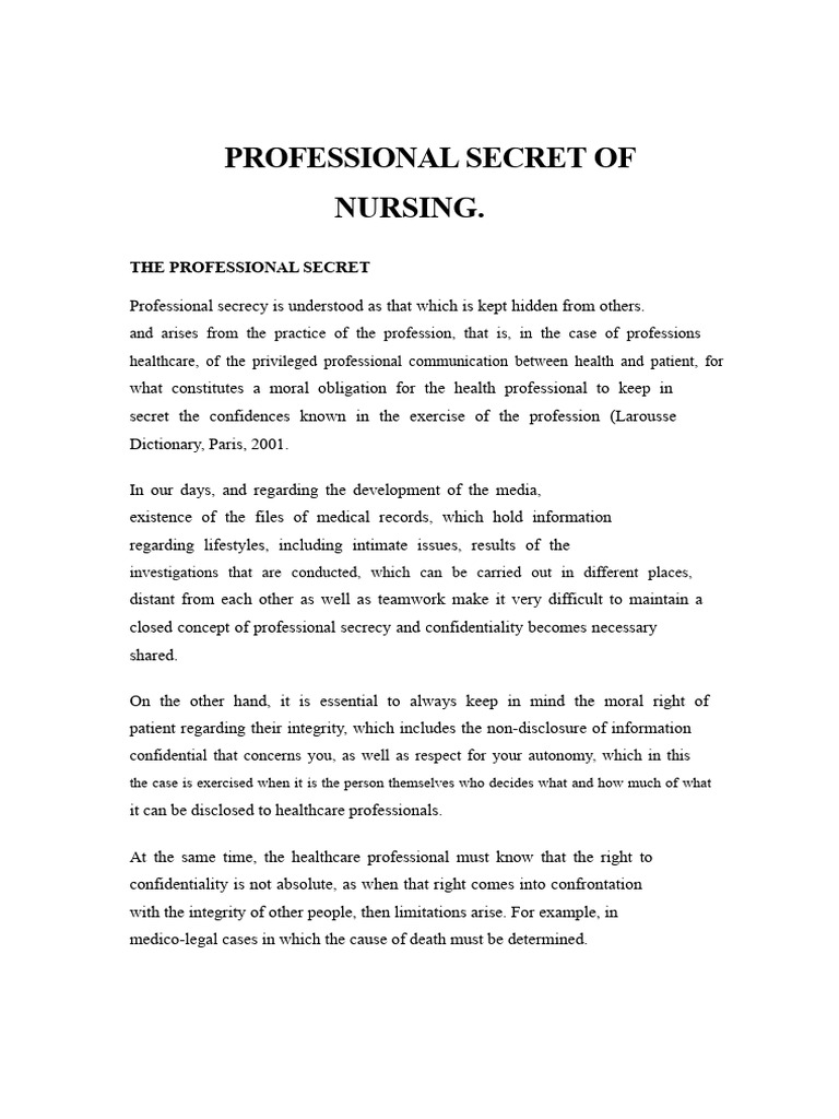 Nursing Professional Secrecy Explained | PDF | Confidentiality | Autonomy