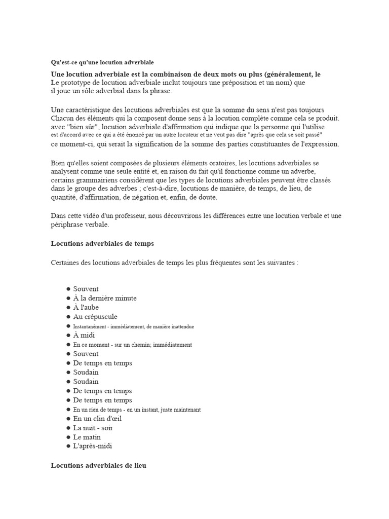 Comprendre les locutions adverbiales | PDF | Adverbe | Mécanique du langage