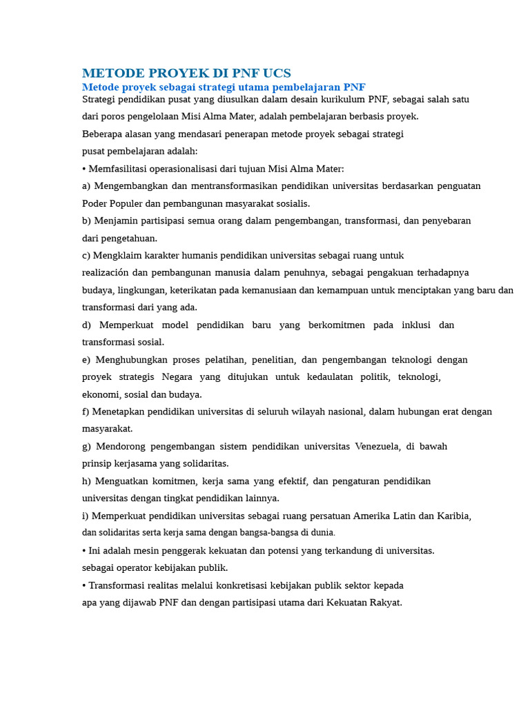 Metode Proyek dalam Pendidikan PNF UCS | PDF