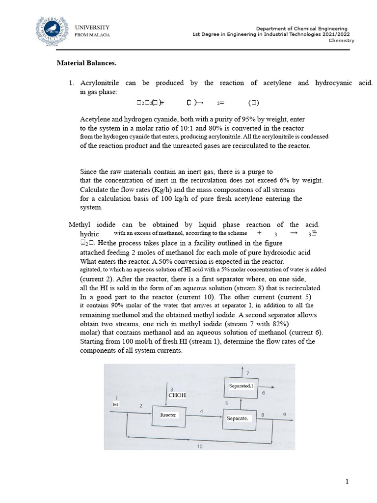 Relationship 3. Material Balances | PDF | Mole (Unit) | Chemical Reactor