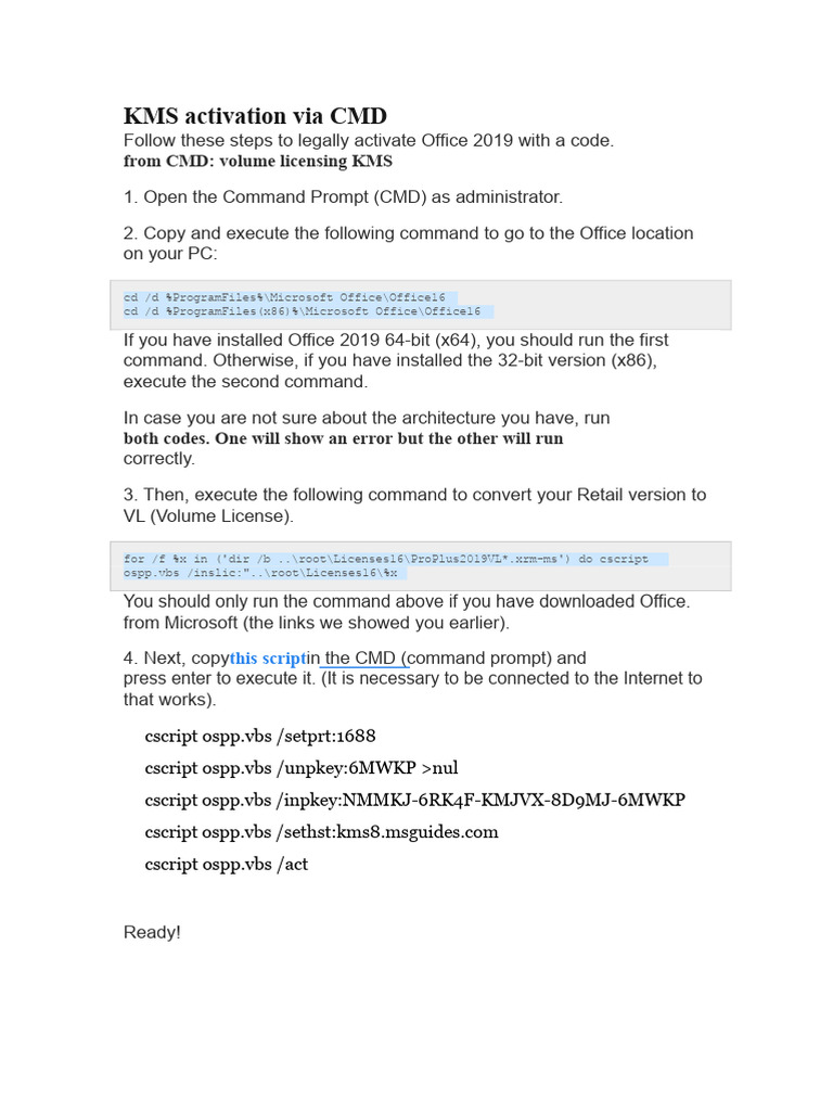 Office 2019 KMS Activation Via CMD PDF
