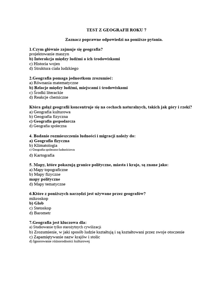 Test Z Geografii Klasy 7 | PDF