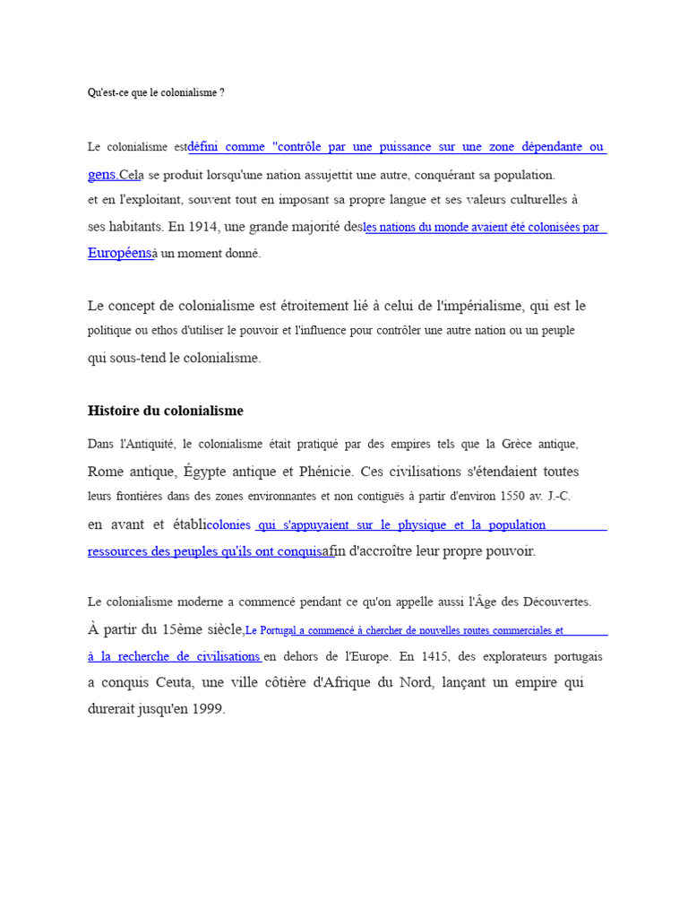 Définition et Histoire du Colonialisme | PDF | Colonialisme | Impérialisme