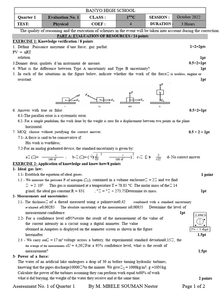 Banyo High School Physics Test Evaluation | PDF | Resistor | Force