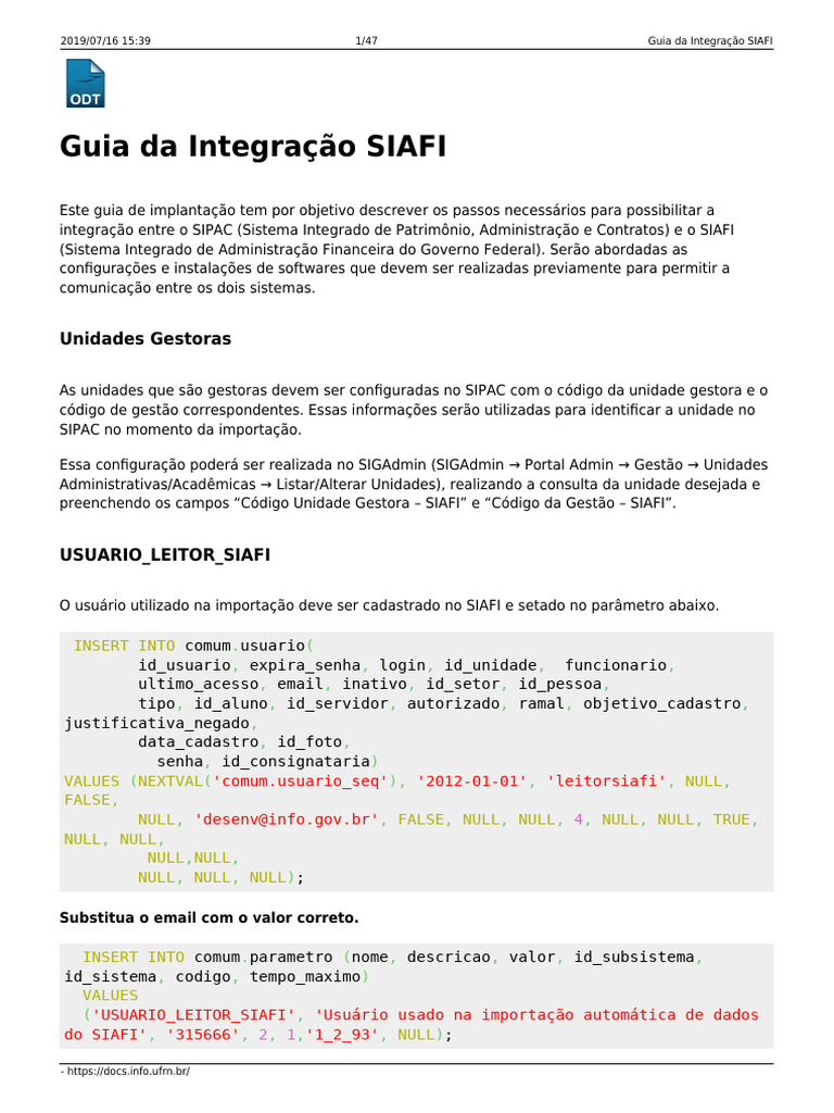 Guia de Integração SIAFI e SIPAC | PDF | Orçamento | Contabilidade