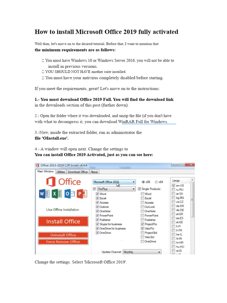 Install & Activate Office 2019 Guide | PDF | Microsoft Windows ...