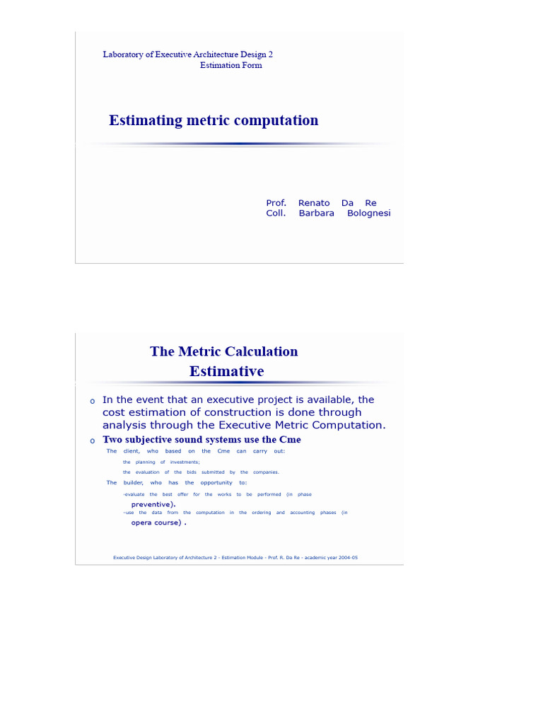 Training - Estimative Metric Calculation | PDF | Concrete | Measurement