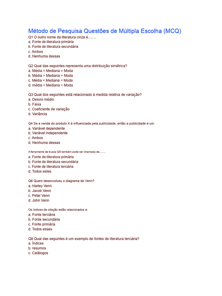Educação Especial Questões de Múltipla Escolha | PDF | Quociente de ...
