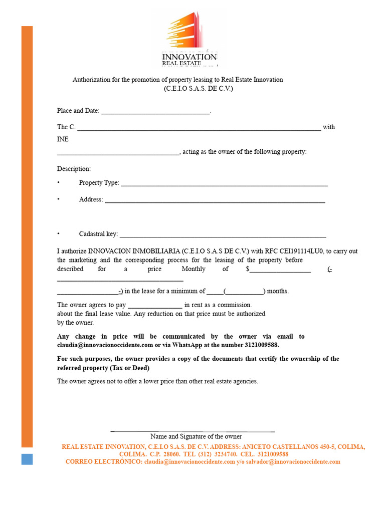Property Leasing Authorization Form | PDF