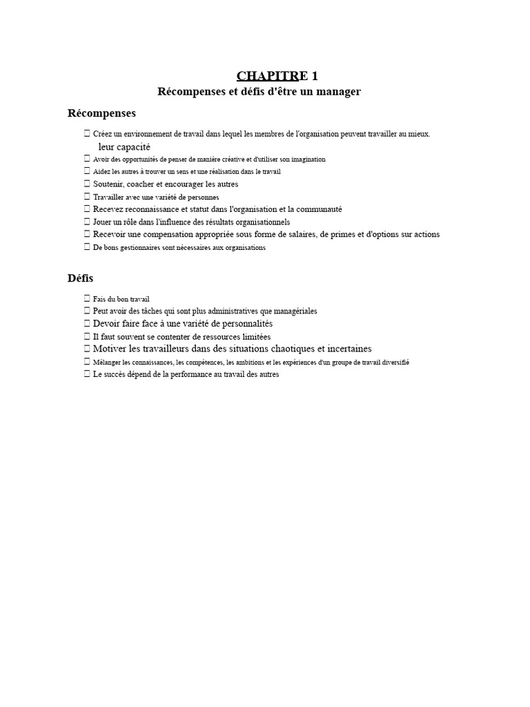 Récompenses et défis du management | PDF | Organisation mondiale du ...