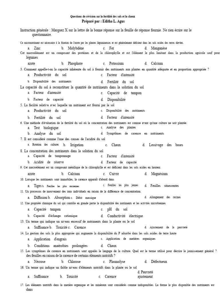 Révision sur la fertilité des sols et la chaux | PDF | Sol (pédologie ...