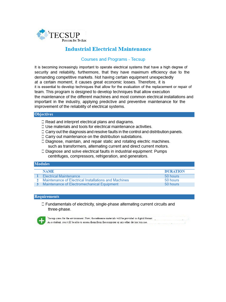 Industrial Electrical Maintenance Course | PDF | Electric Generator ...