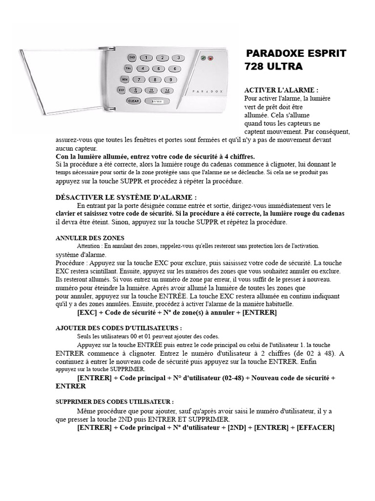 Manuel d'Utilisation Paradox Esprit 728 | PDF