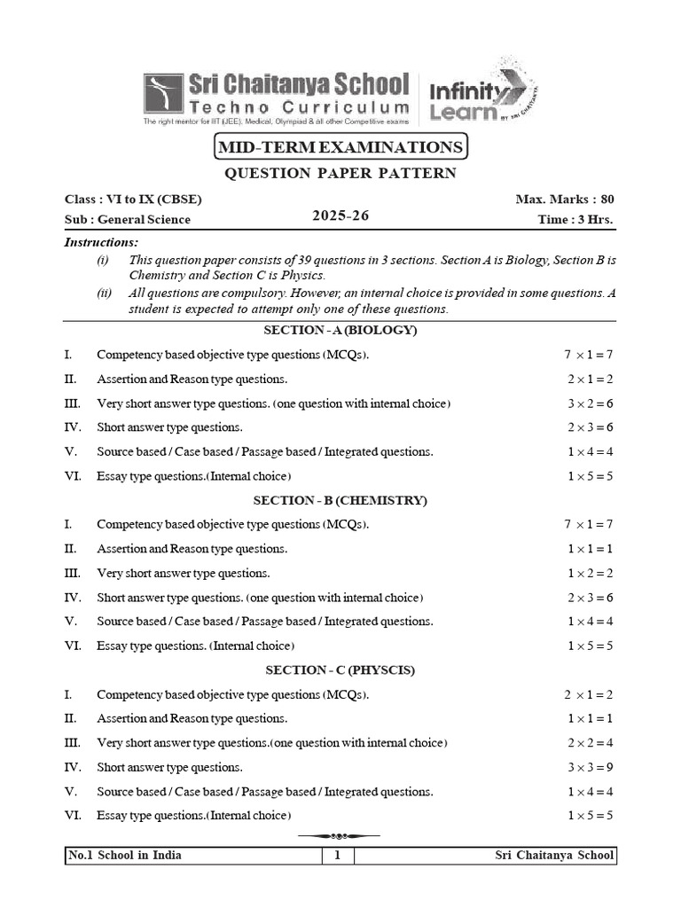 CBSE General Science Exam Pattern VI-IX | PDF | Student Assessment And ...