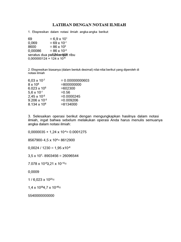 Latihan Soal Notasi Ilmiah | PDF