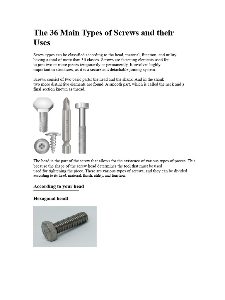 Types of Screws and Their Functions | PDF | Screw | Corrosion