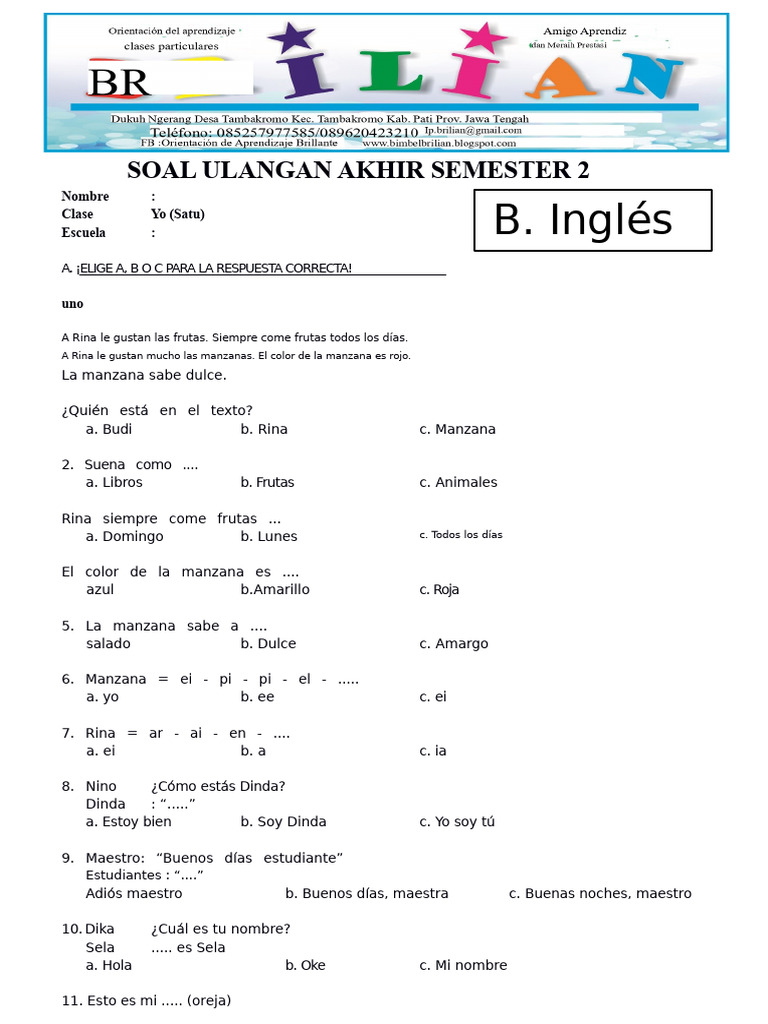 Examen de Inglés: Preguntas y Respuestas | PDF