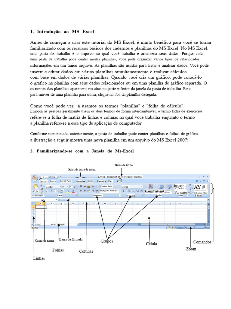 Introdução ao MS Excel e suas funções | PDF | Microsoft Excel | Janela ...