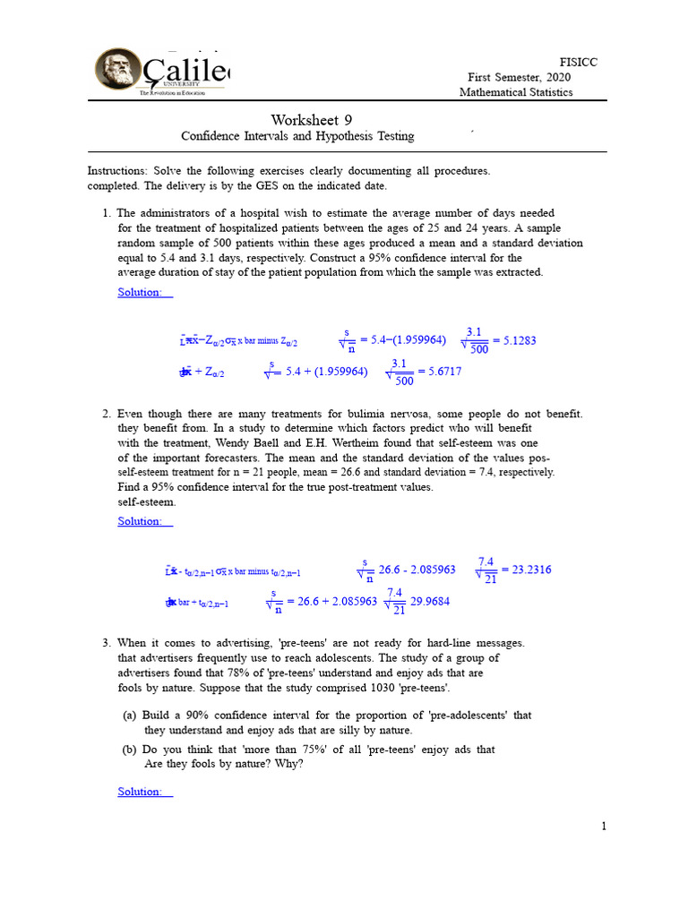 Confidence Intervals & Hypothesis Testing Guide | PDF | Standard ...