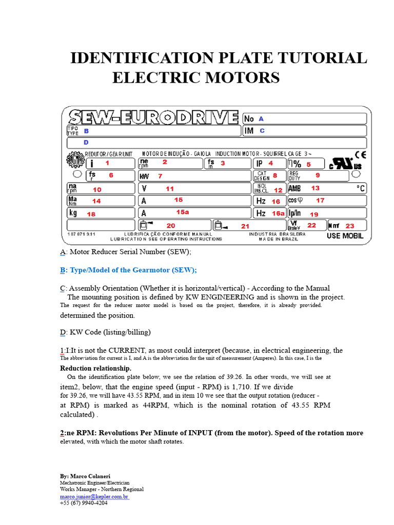 Electric Motor Identification Plate Guide | PDF | Electric Motor ...
