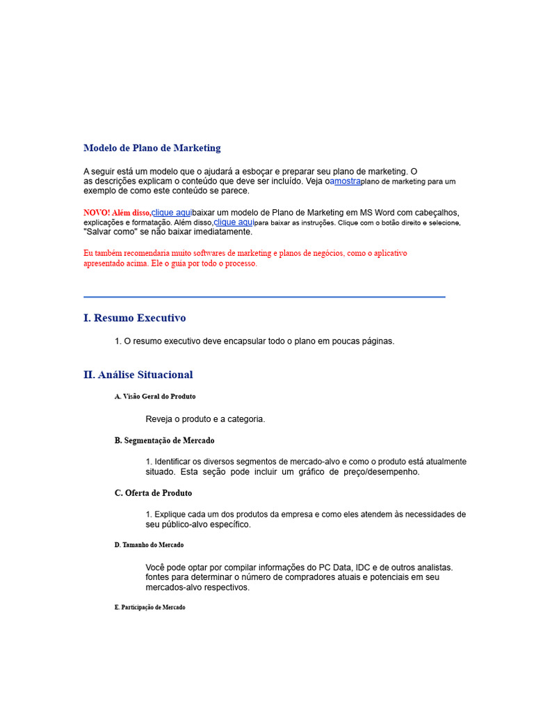 Modelo Completo de Plano de Marketing | PDF | Marketing | Publicidade