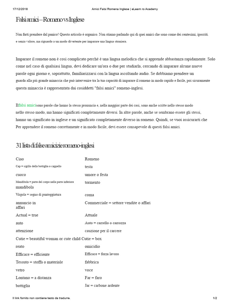 Falsi Amici Româno-Englezi | PDF