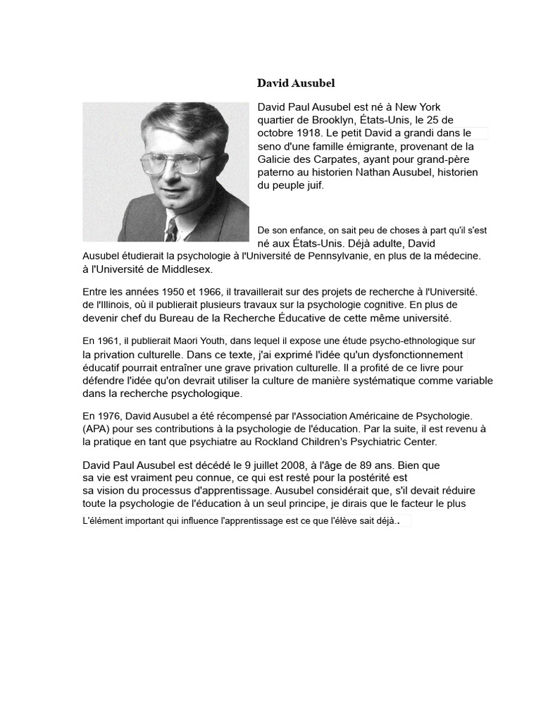 David Ausubel et l'apprentissage significatif | PDF | Apprentissage ...