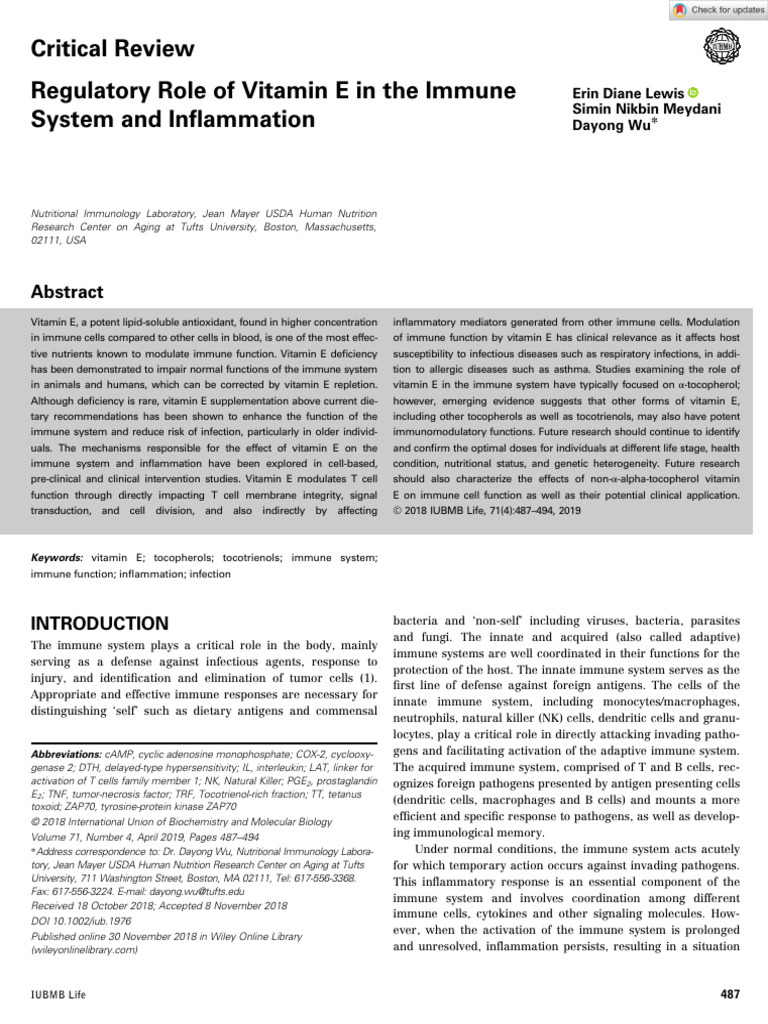 View of IUBMB Life - 2018 - Lewis - Regulatory Role of Vitamin E in The Immune ...