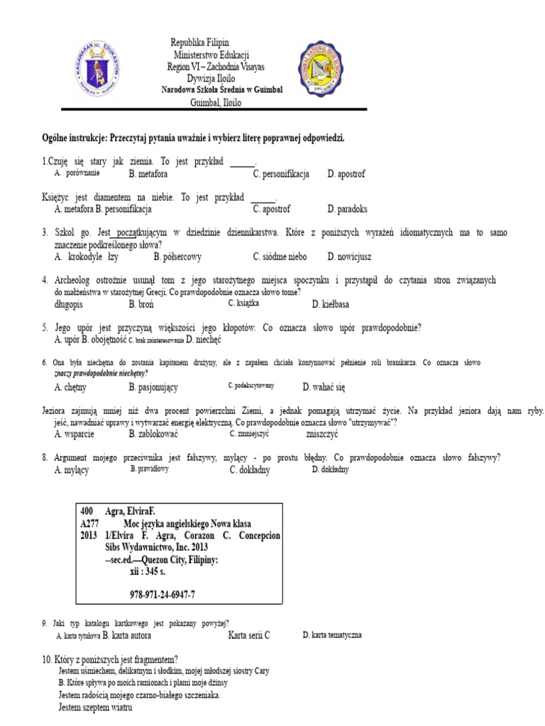 Test Kwalifikacyjny Dla Klasy 7 | PDF