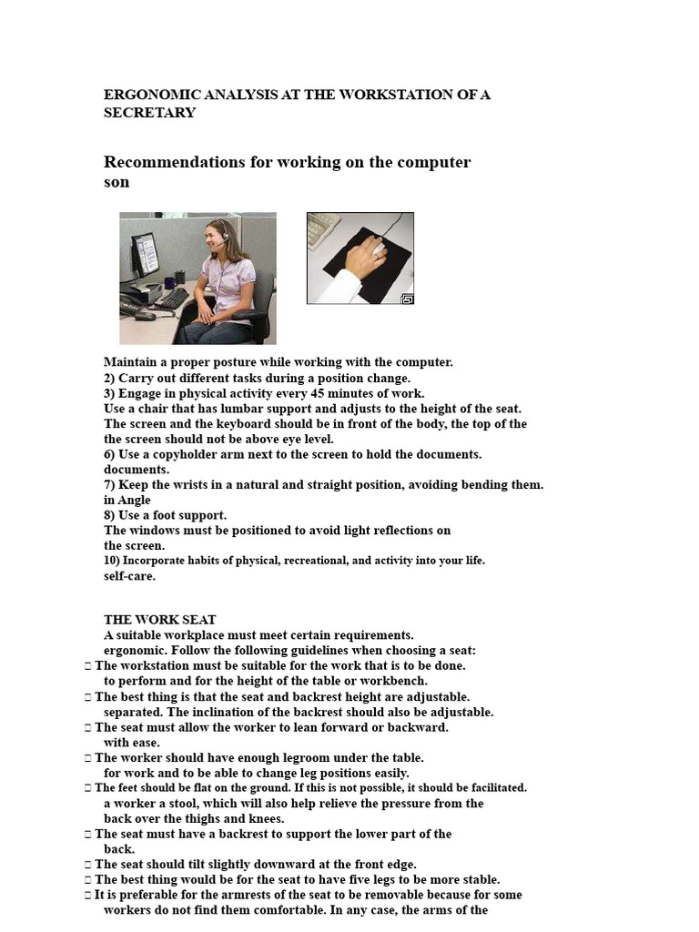 Ergonomic Guidelines for Secretaries | PDF | Chair