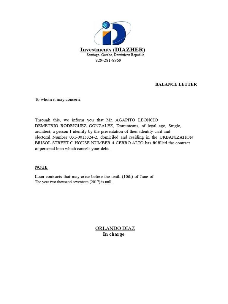 Balance Letter | PDF