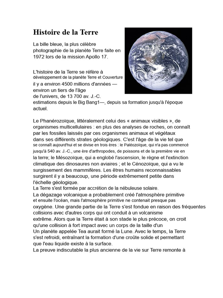 Origine et histoire de la Terre | PDF | Terre | La nature
