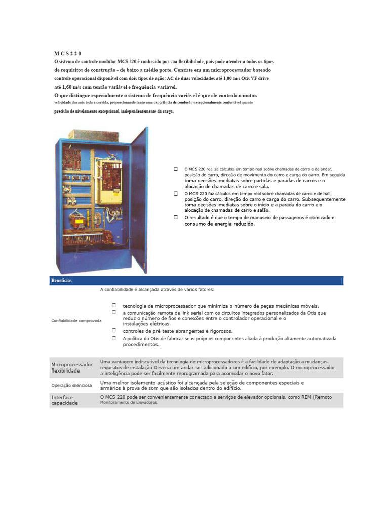 Sistema de Controle MCS 220 para Elevadores | PDF | Carro ...