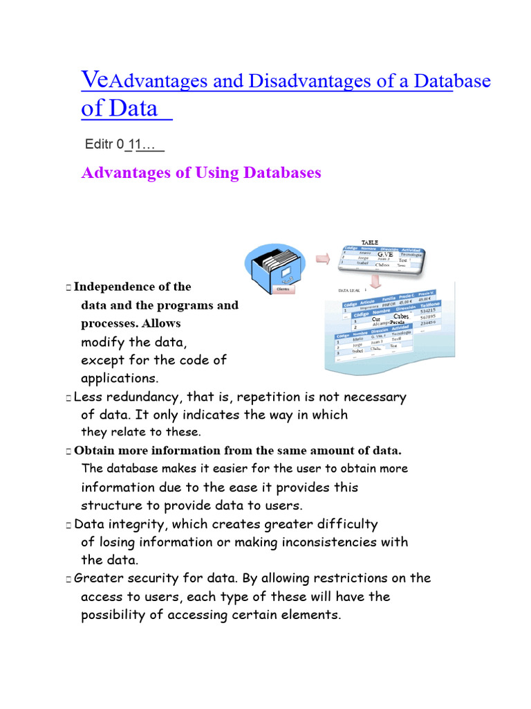 Advantages and Disadvantages of Databases | PDF | Databases | Computer ...