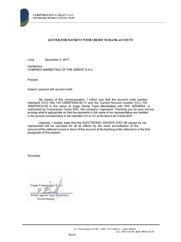 Payment Letter Electronic Invoice E001-58 | PDF