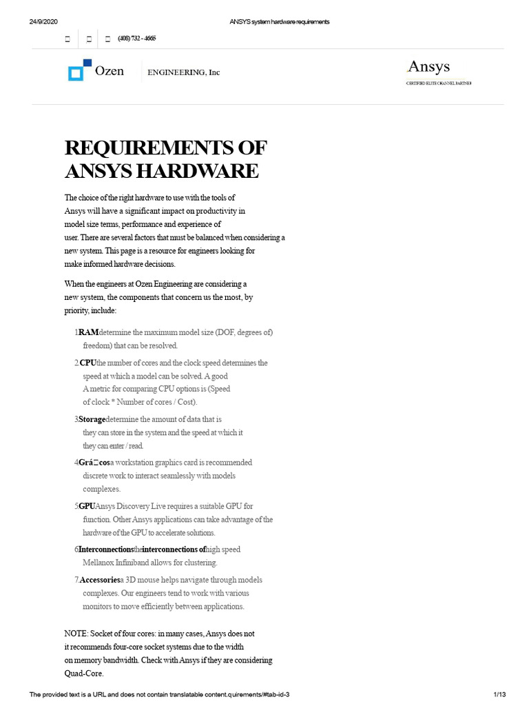 ANSYS Hardware System Requirements Guide | PDF | Graphics Processing ...