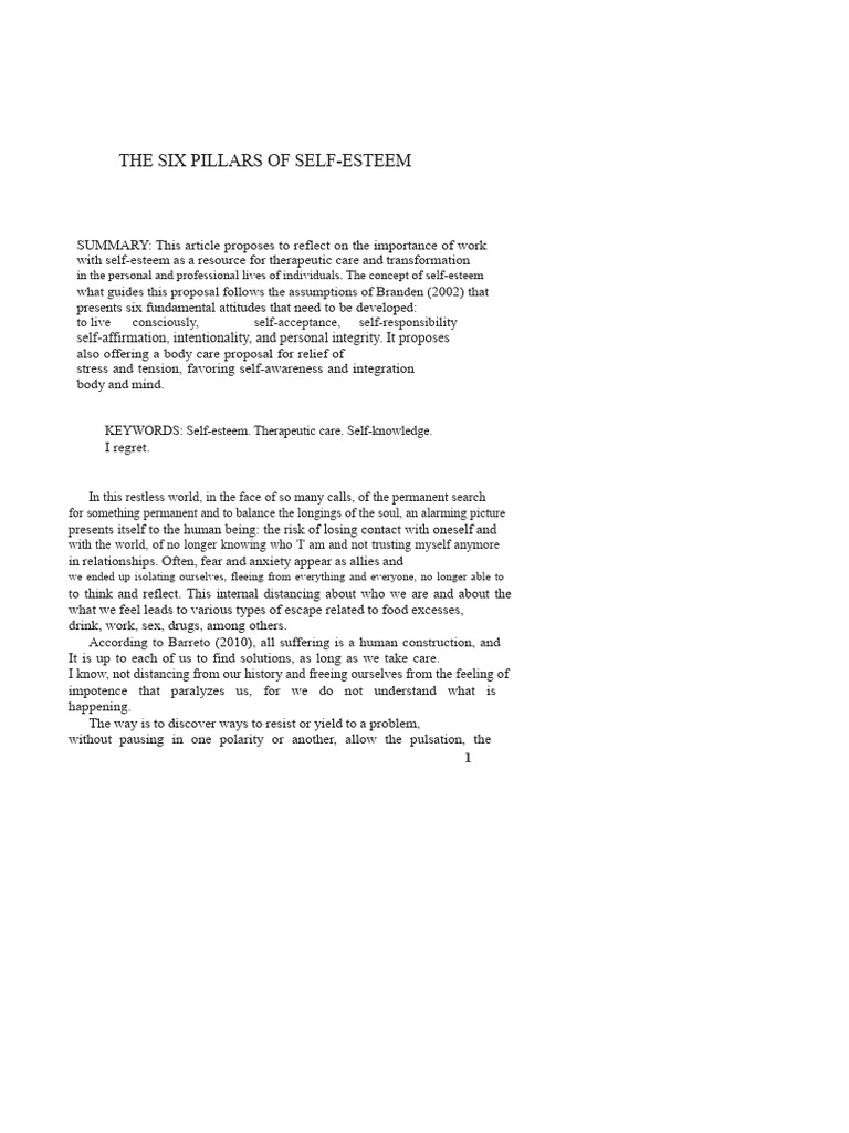 the 6 pillars of self-esteem | PDF | Self Esteem | Consciousness