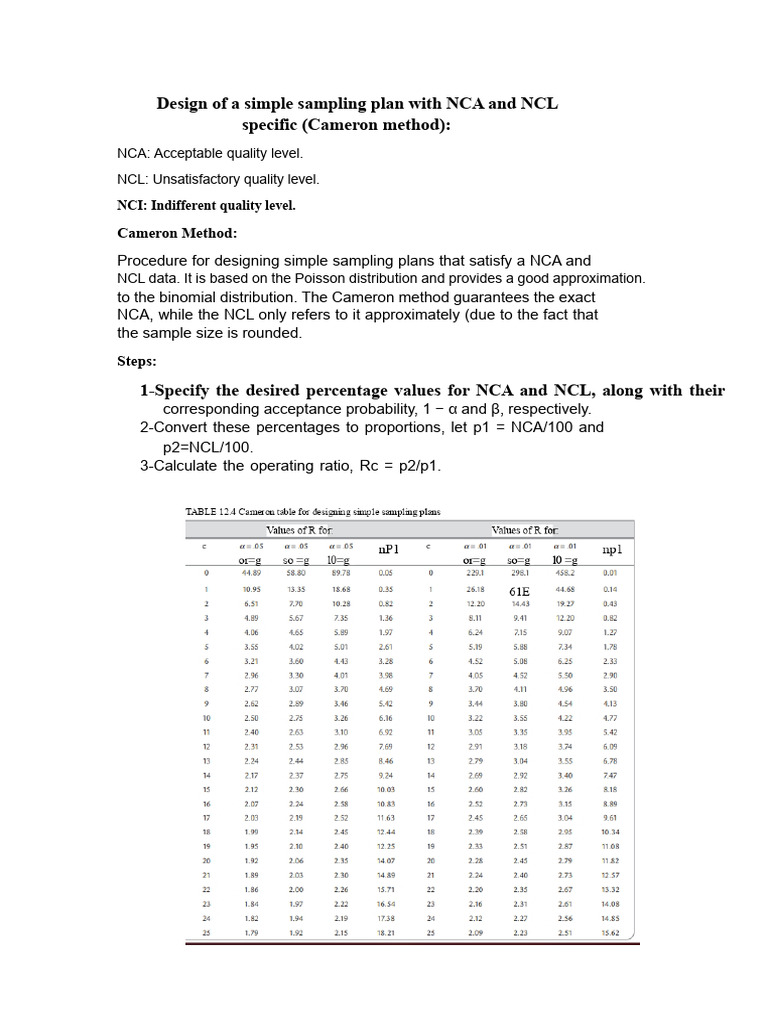 Cameron Method for Sampling Plans | PDF | Sampling (Statistics ...