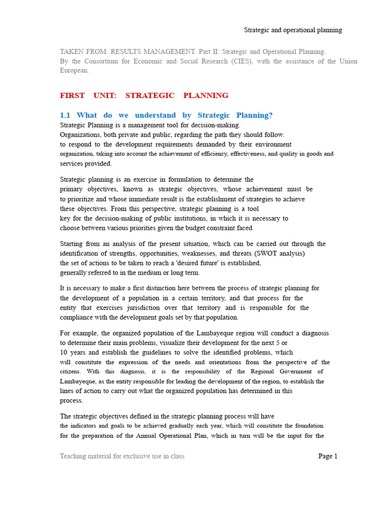 Strategic and Operational Planning Guide | PDF | Budget | Strategic ...