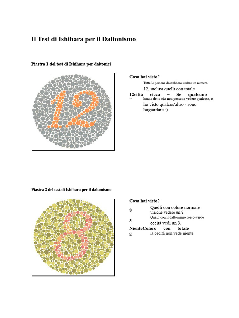 Il Test Dei Colori Di Ishihara Per Il Daltonismo | PDF