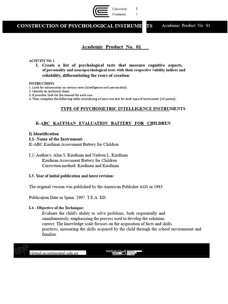 Psychological Tests: K-ABC Overview | PDF | Wechsler Adult Intelligence ...