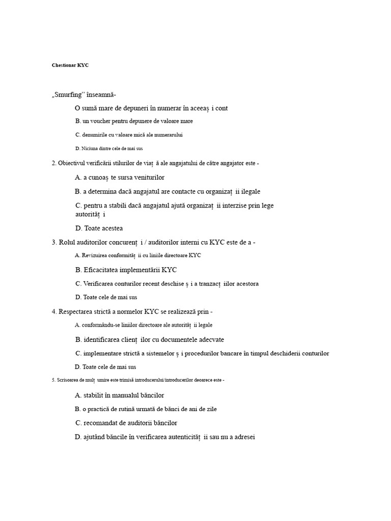 Material Informativ Pentru Chestionarul KYC | PDF
