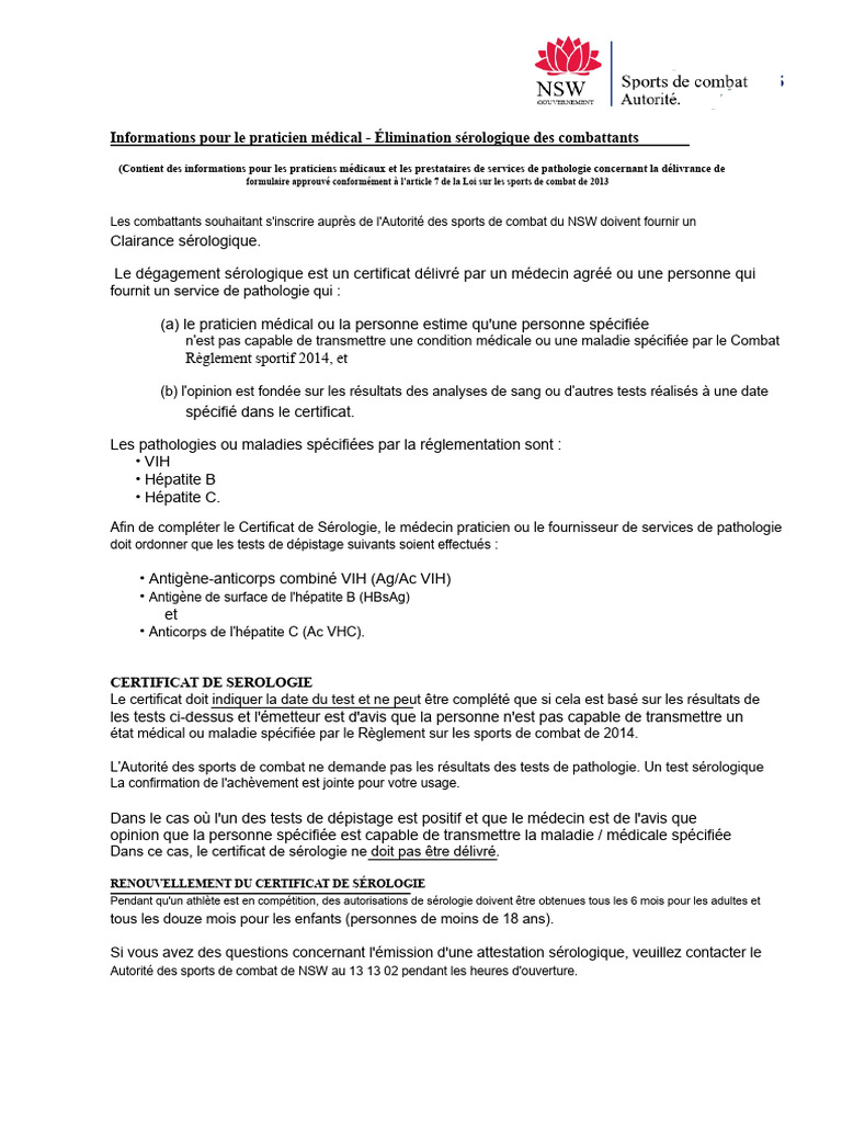 Certificat de Clairance de Sérologie Csa Form s7 Oct 2014 | PDF ...