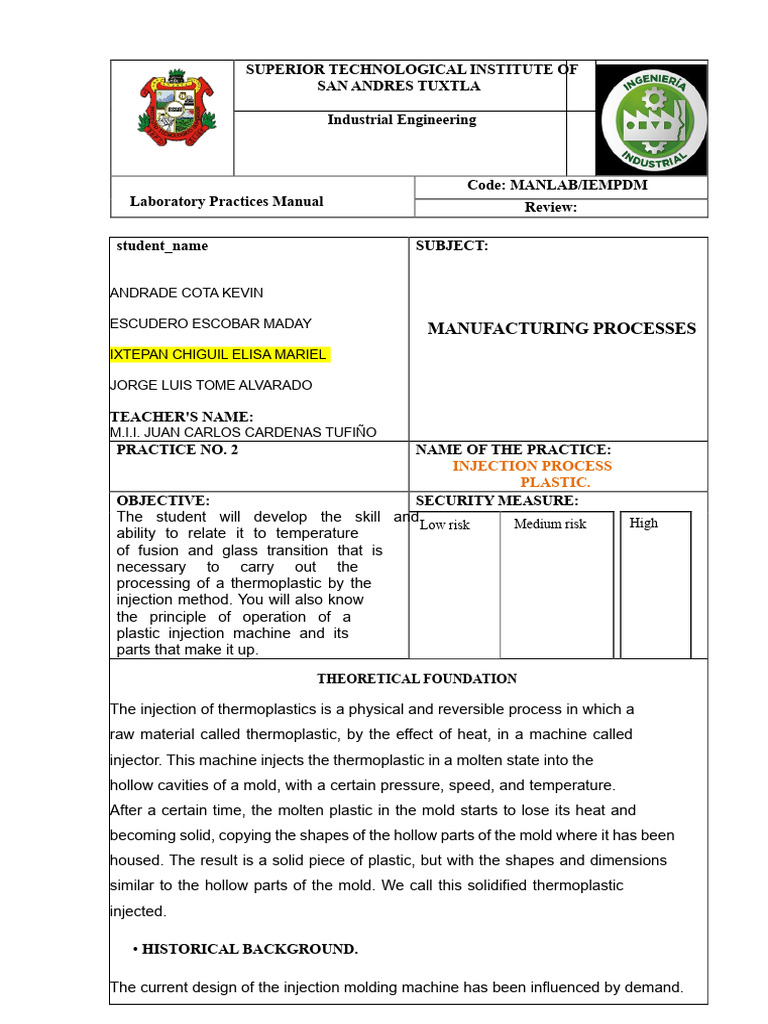 Practice Report - Plastic Injection Process | PDF | Secondary Sector Of ...