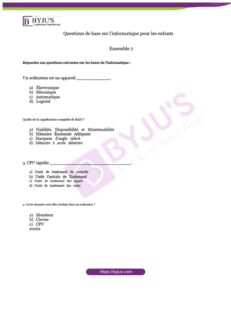 Questions d'informatique pour enfants | PDF