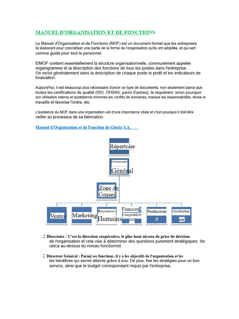 Manuel d'Organisation et de Fonctions | PDF | Business | Gestion des ...