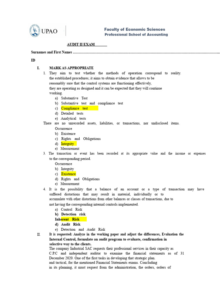 Audit II Exam for Accounting Students | PDF | Audit | Internal Control